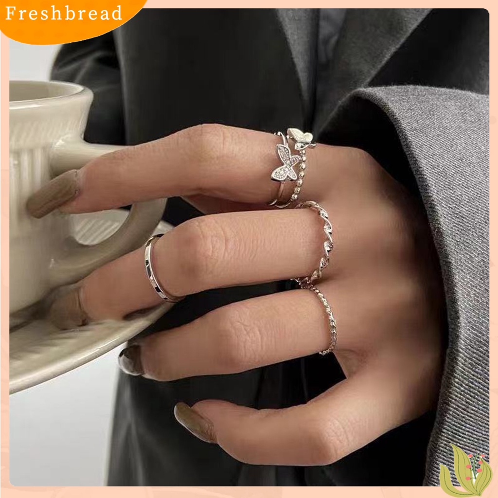 &lt; Freshbread &gt; 4Pcs Cincin Jari Butterfly Adjustable Female Electroplating Stackable Rings Untuk Pesta