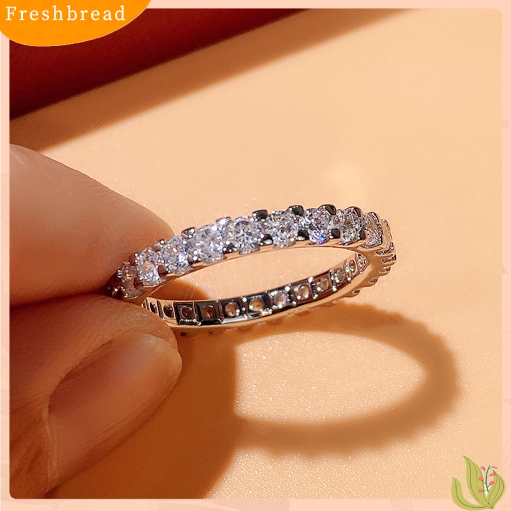 &lt; Freshbread &gt; Cincin Wanita Bersinar Cincin Jari Cubic Zirconia Tembaga Ringan Untuk Pakaian Sehari-Hari