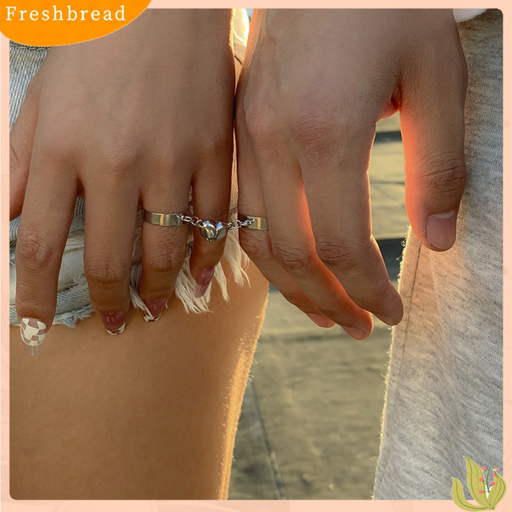 &lt; Freshbread &gt; 2Pcs/Set Pembukaan Cincin Pasangan Rantai Yang Dapat Disesuaikan Cincin Pasangan Hati Pesona Perhiasan