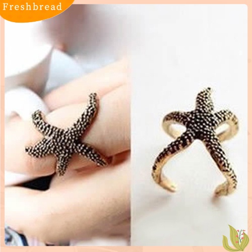 &lt; Freshbread &gt; Wanita Vintage Gaya Punk Bronze Hewan Laut Berlebihan Bintang Laut Cincin Terbuka