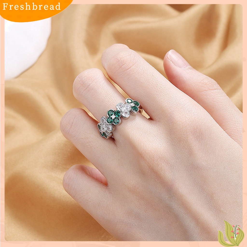 &lt; Freshbread &gt; Wanita Cincin Vintage Shiny Cubic Zirconia Desain Pembukaan Yang Dapat Disesuaikan Berdandan Hadiah Wanita Empat Daun Semanggi Beruntung Cincin Aksesoris Perhiasan