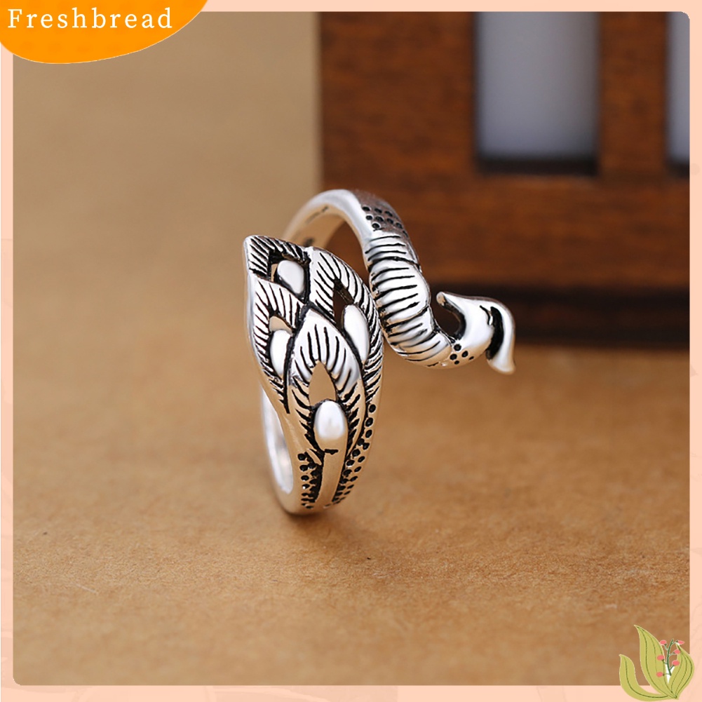 &lt; Freshbread &gt; Vintage Bentuk Merak Pembukaan Cincin Wanita Adjustable Pesta Jari Perhiasan Hadiah