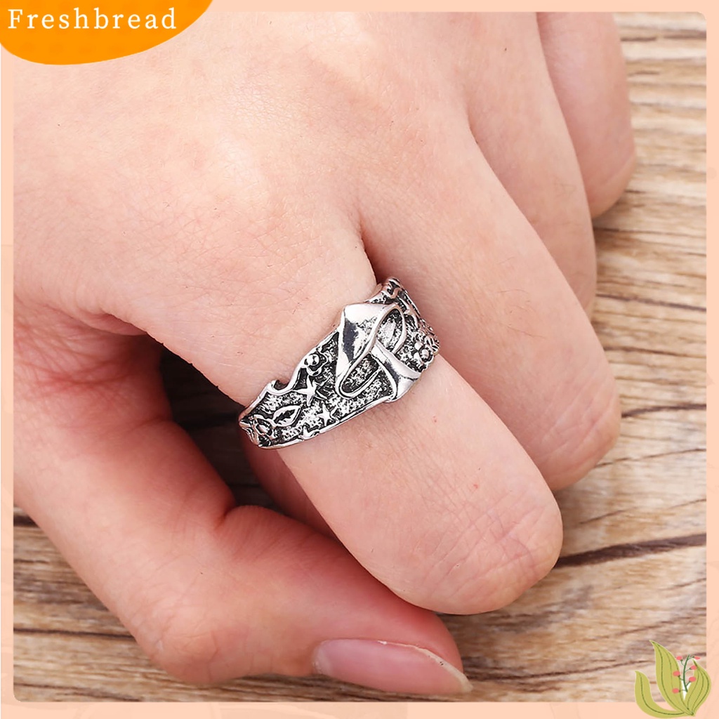 &lt; Freshbread &gt; Paduan Punk Lebar Pria Cincin Jamur Bintang Ukir Jari Cincin Perhiasan Accessaries