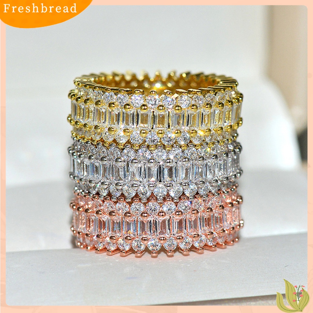 &lt; Freshbread &gt; Wanita Kreatif Berkilau Cubic Zirconia Bertatahkan Pita Lebar Cincin Perhiasan Hadiah