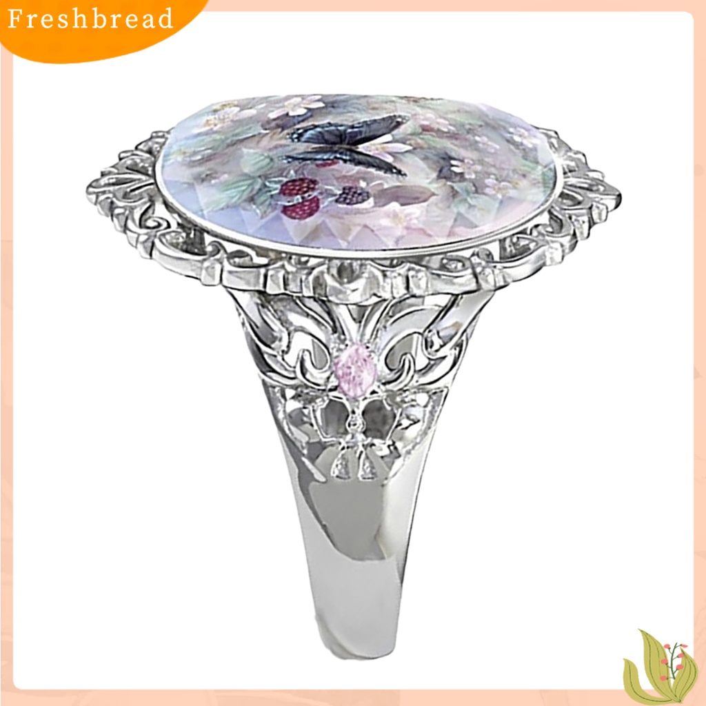 &lt; Freshbread &gt; Aksesori Perhiasan Wanita Dekorasi Elegan Potongan Oval Enamel Bunga Butterfly Ring Untuk Pesta