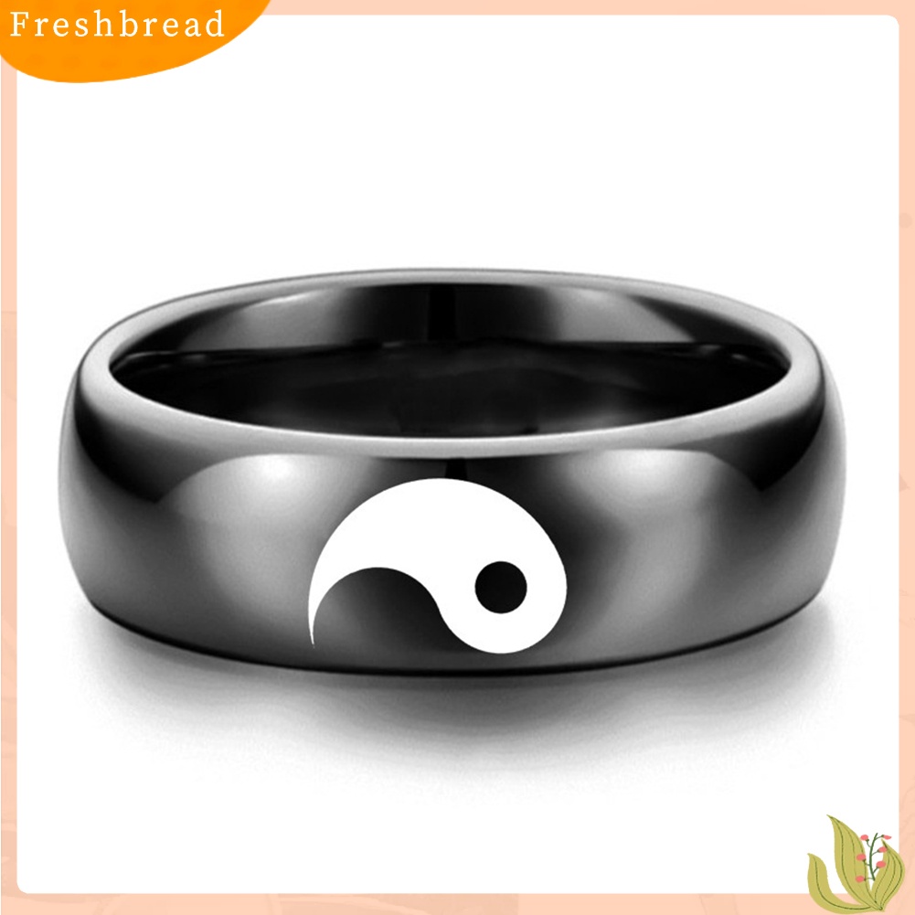 &lt; Freshbread &gt; Pria Wanita Yin Yang Menanda Band Fashion Cincin Baja Titanium Kekasih Pasangan Perhiasan