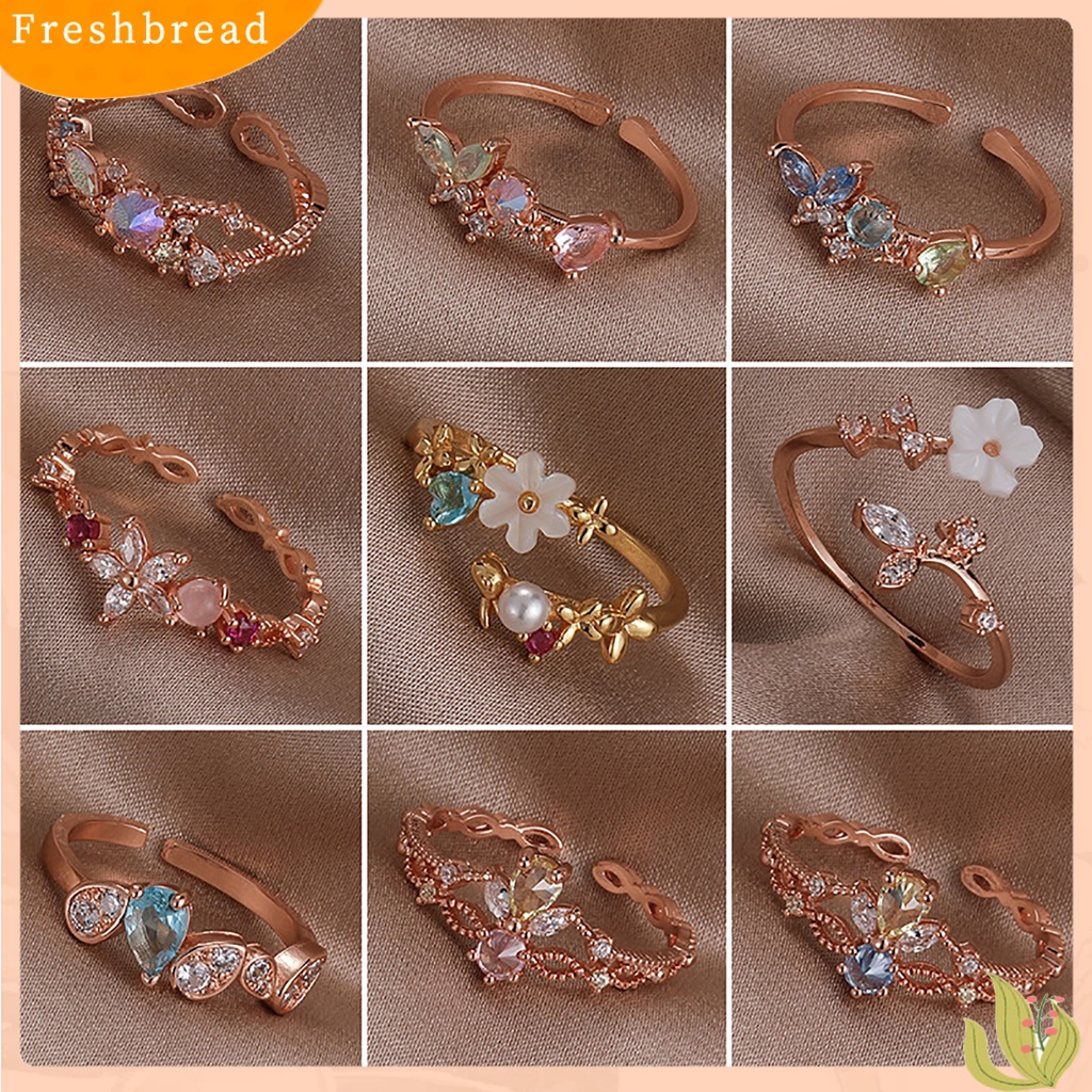 &lt; Freshbread &gt; Wanita Cincin Geometris All-match Hadiah Anniversary Open-end INS Mutiara Imitasi Shell Bunga Berlian Imitasi Cincin Untuk Pakaian Sehari-Hari