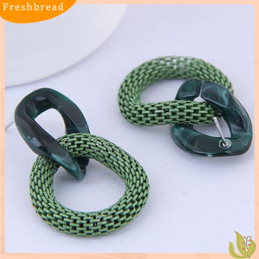 &lt; Freshbread &gt; Wanita Fashion Jala Akrilik Terkait Lingkaran Liontin Stud Anting Perhiasan Pesta