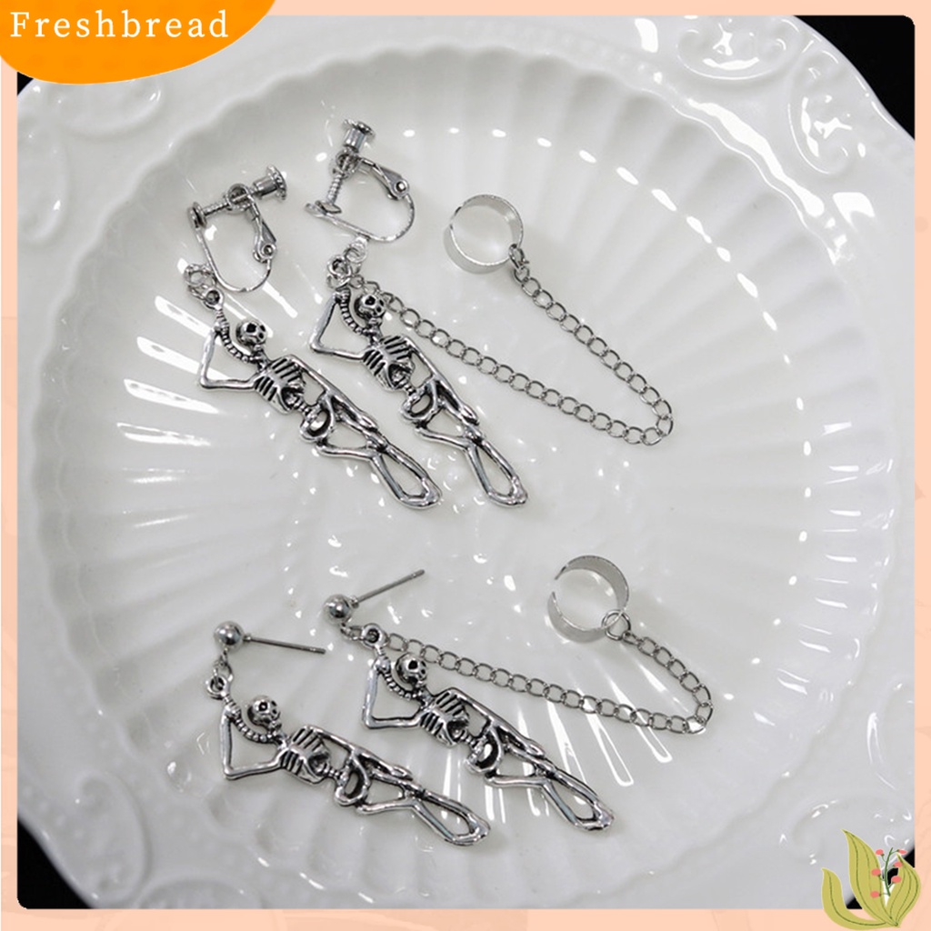 &lt; Freshbread &gt; 1pasang Ear Studs Skull Gothic Jewelry Anting Menjuntai Hip Hop Asimetris Untuk Halloween