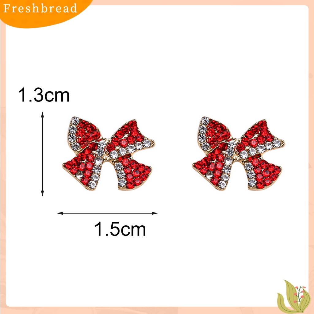 &lt; Freshbread &gt; 1pasang Anting Tusuk Bentuk Busur Berlian Imitasi Perhiasan Manis Tahan Lama Ear Studs Untuk Pakaian Sehari-Hari