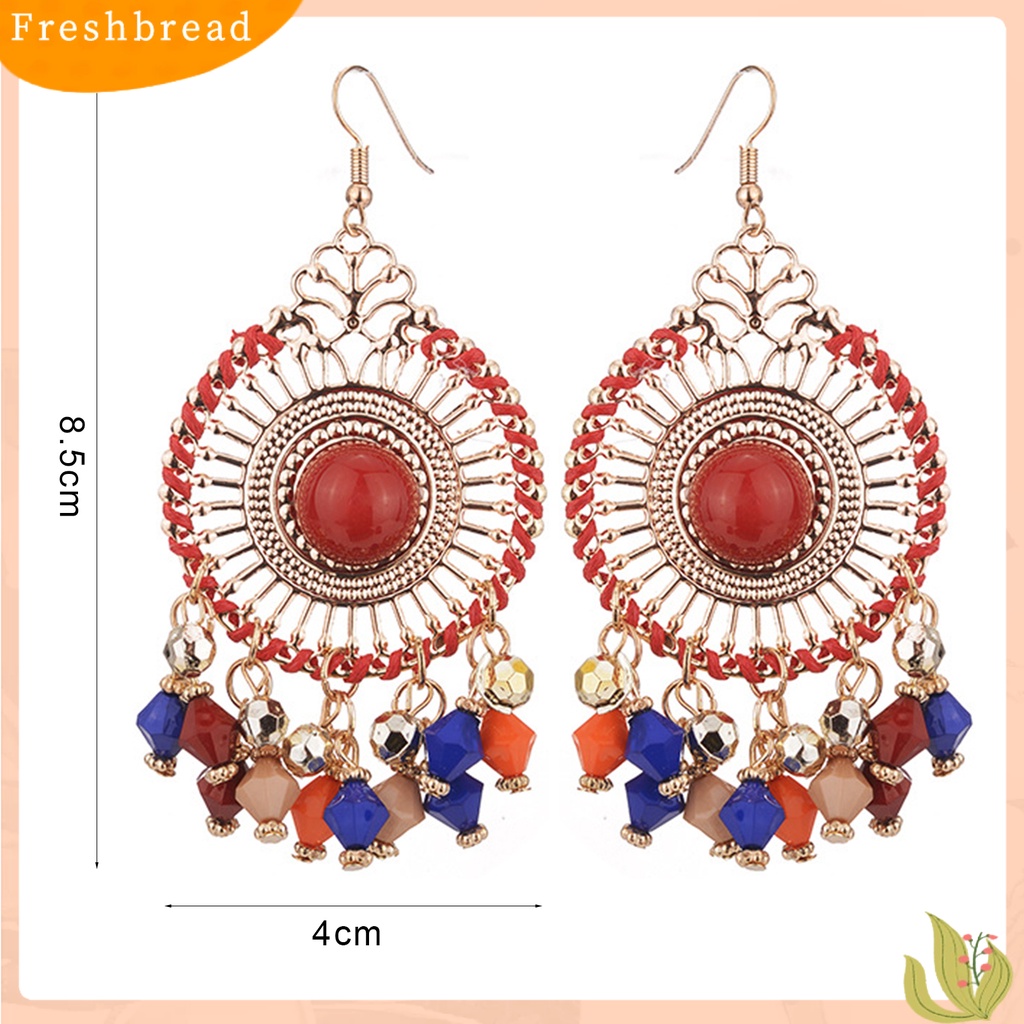 &lt; Freshbread &gt; 1pasang Wanita Anting Kait Warna-Warni Etnik Anti-Cacat Gaya Bohemia Rumbai Drop Earrings Perhiasan Wanita