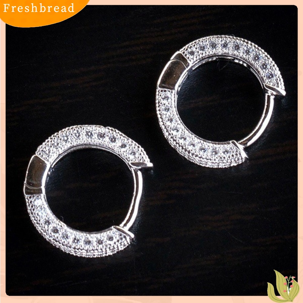 &lt; Freshbread &gt; Shiny Women Rhinestone Hias Lingkaran Huggie Earrings Pesta Perjamuan Perhiasan Hadiah