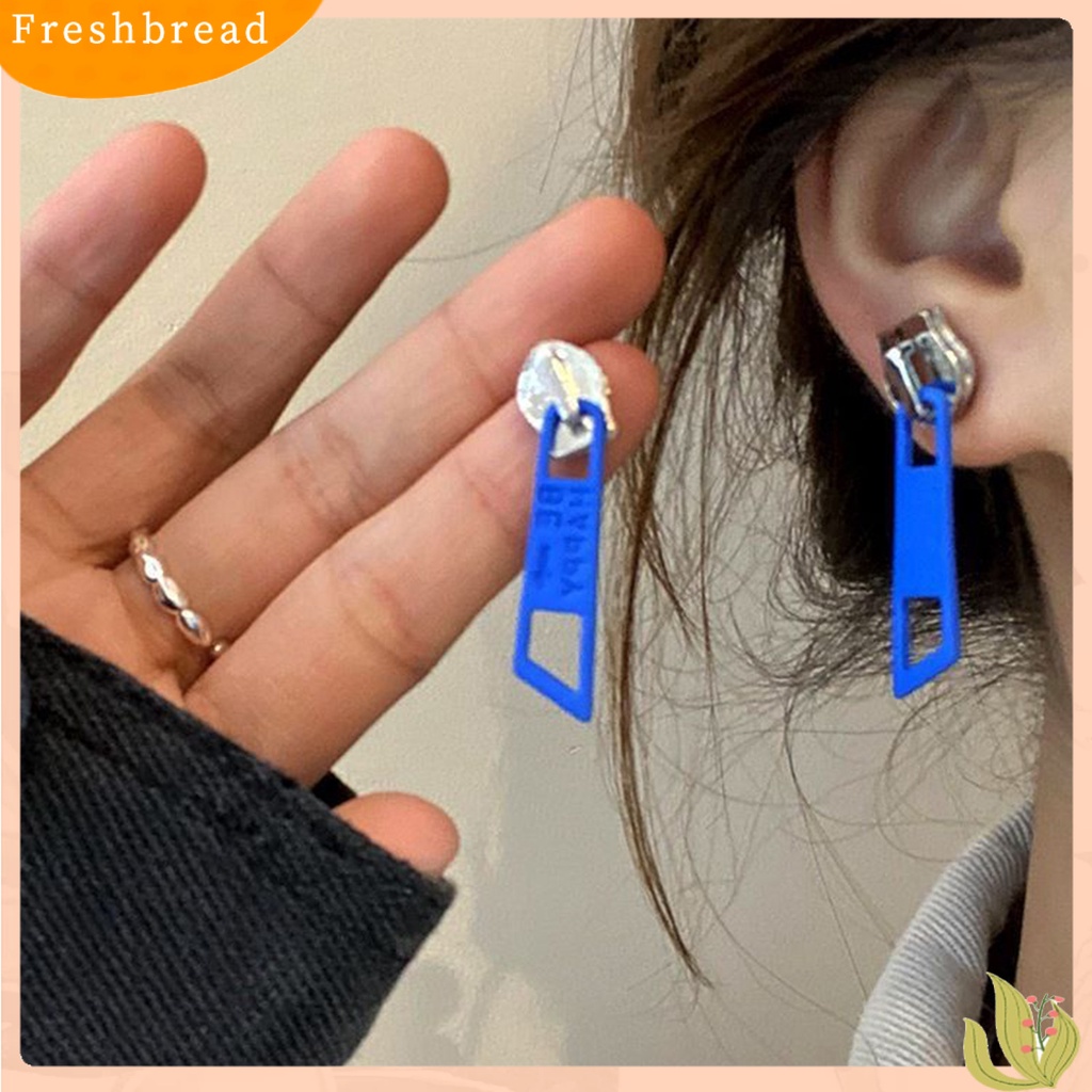 &lt; Freshbread &gt; 1pasang Menjuntai Anting Lucu Vintage Warna Cerah Eye-catching Pengerjaan Halus Berdandan Hypoallergenic Kepribadian Ritsleting Stud Earrings Perhiasan Aksesoris