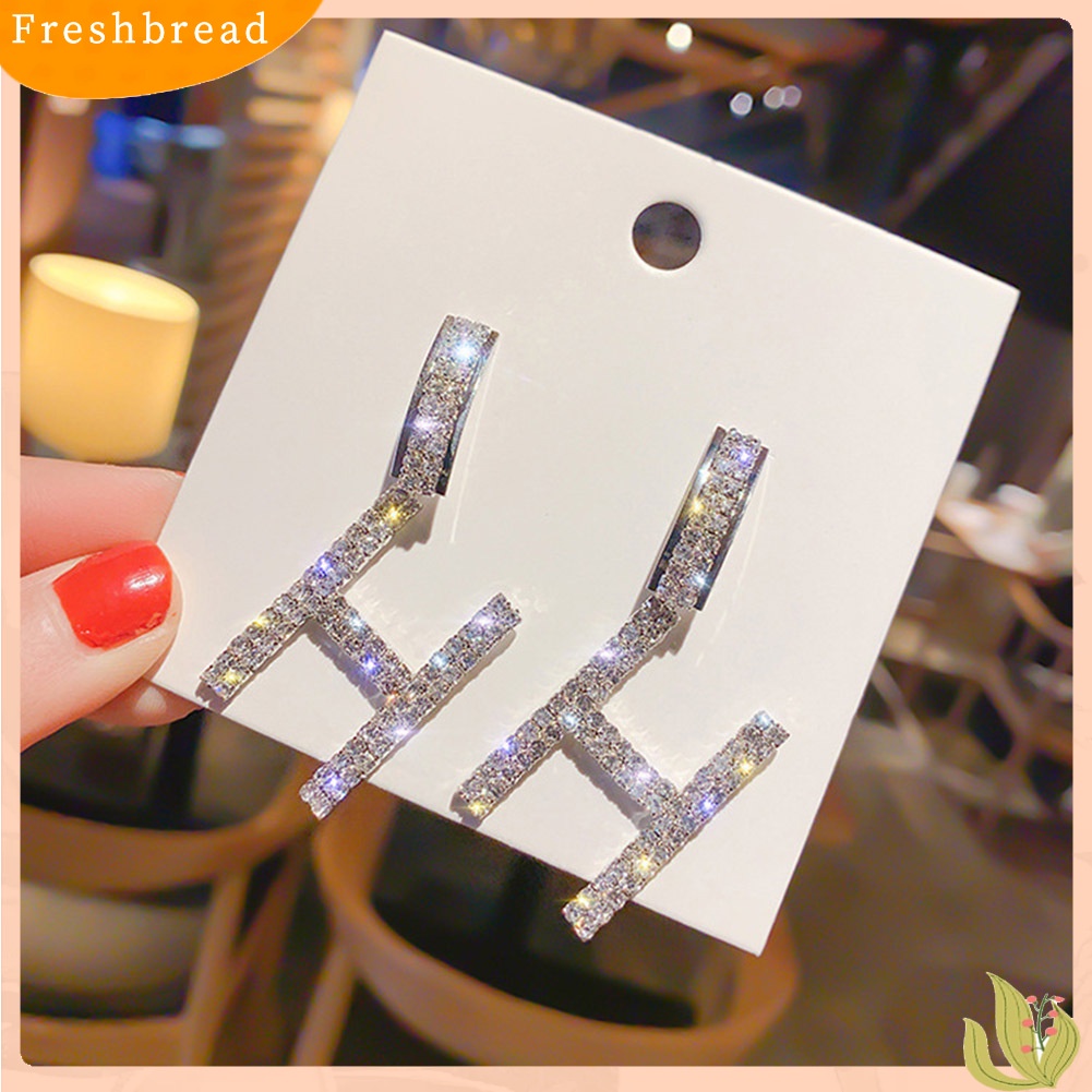 &lt; Freshbread &gt; Fashion Wanita Berlian Imitasi Huruf H R Menjuntai Ear Drop Earrings Pesta Perhiasan Hadiah