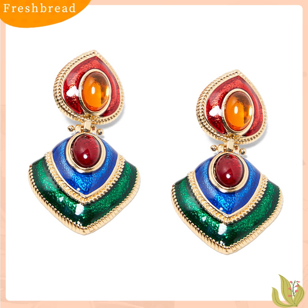 &lt; Freshbread &gt; Wanita Permata Imitasi Hias Enamel Hati Menjuntai Multicolor Stud Earrings Perhiasan Hadiah