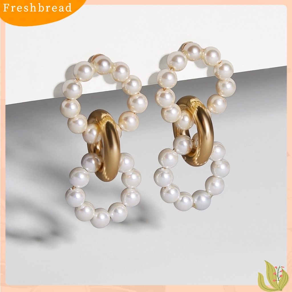 &lt; Freshbread &gt; Bohemian Bulat Mutiara Imitasi Anting Pejantan Telinga Besar Aksesori Perhiasan Fashion