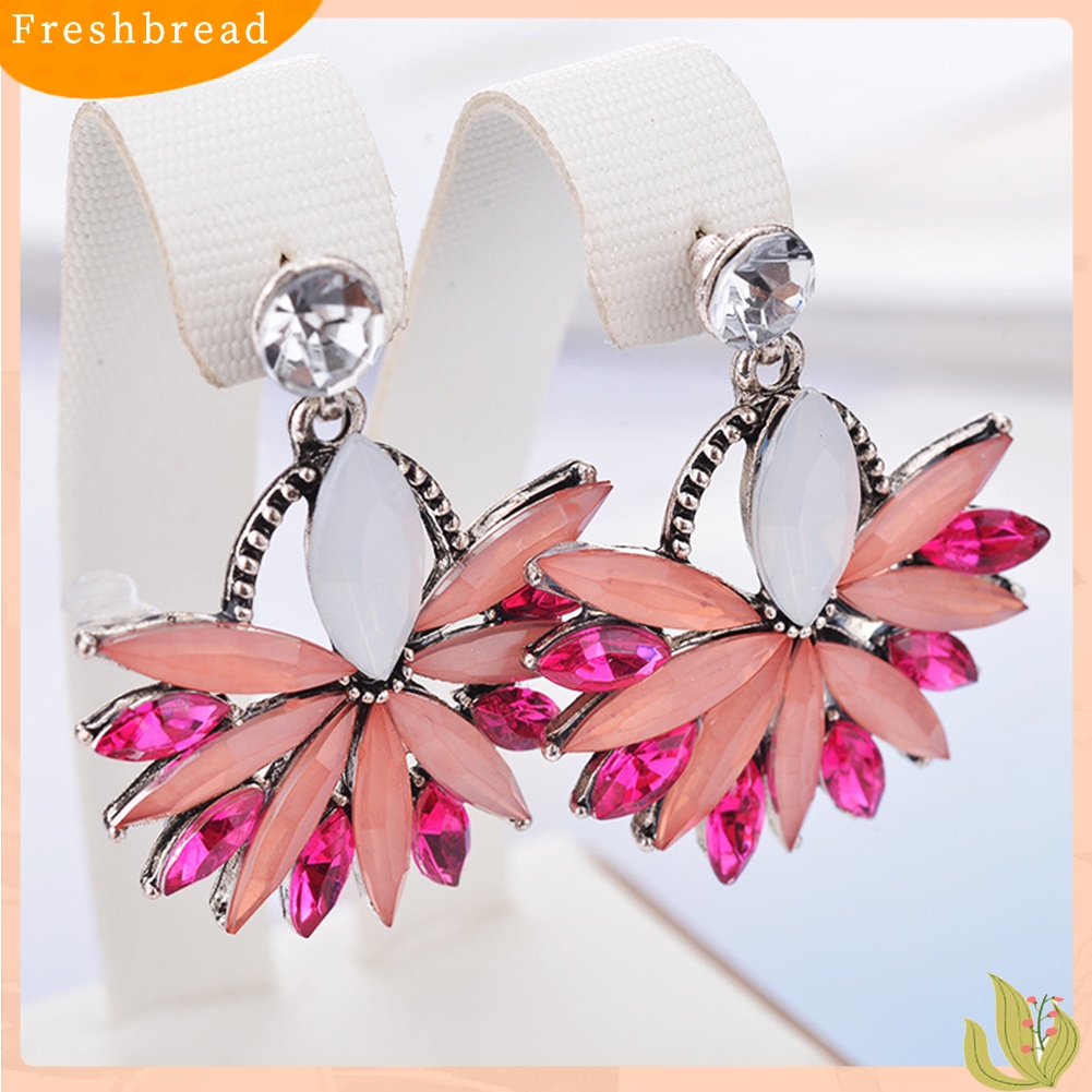 &lt; Freshbread &gt; Wanita Elegan Boho Berlian Imitasi Bunga Menjuntai Stud Earrings Vintage Eardrops