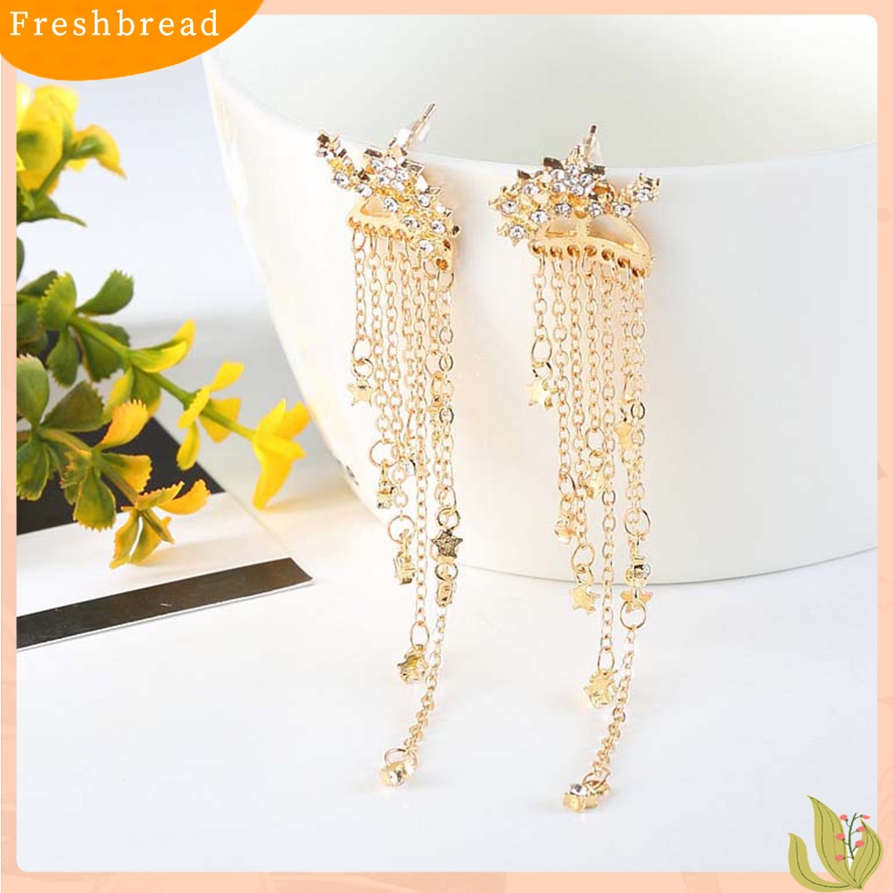 &lt; Freshbread &gt; Fashion Bintang Rumbai Menjuntai Telinga Jaket Wanita Perhiasan Cocktail Banquet Earrings