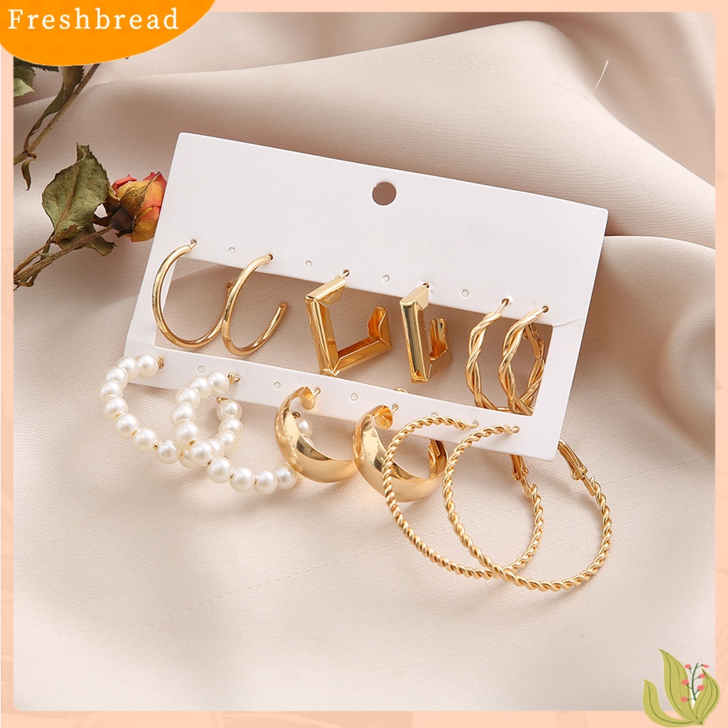 &lt; Freshbread &gt; 6pasang Anting Hoop Mutiara Imitasi Bentuk C Vintage Twist Drop Earrings Untuk Pesta Perjamuan Pernikahan Prom