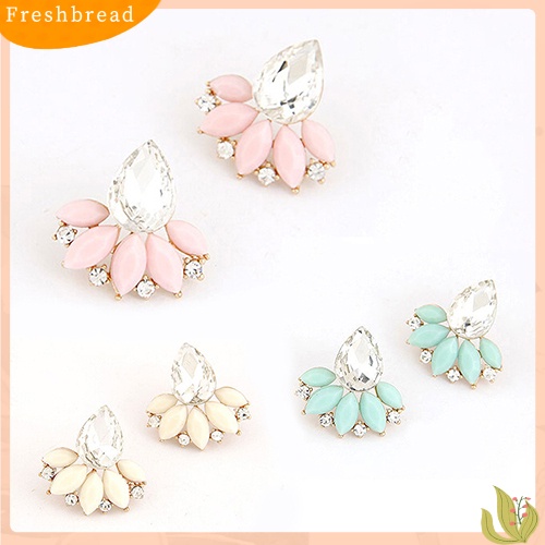 &lt; Freshbread &gt; Wanita Gaya Korea Teardrop Daun Hias Berlian Imitasi Anting Ear Studs Jewelry