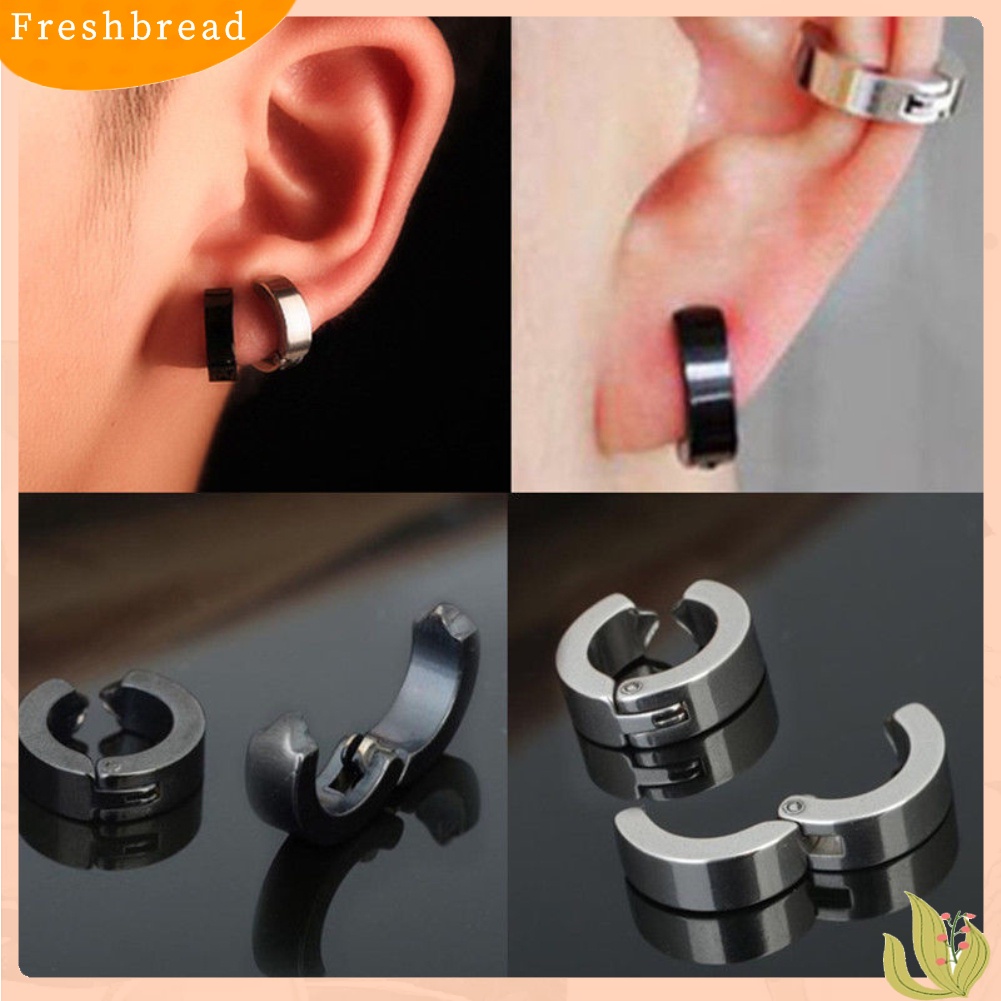 &lt; Freshbread &gt; 2Pcs Punk Unisex Stainless Steel Non-Piercing Klip On Cuff Hoop Earrings Jewelry