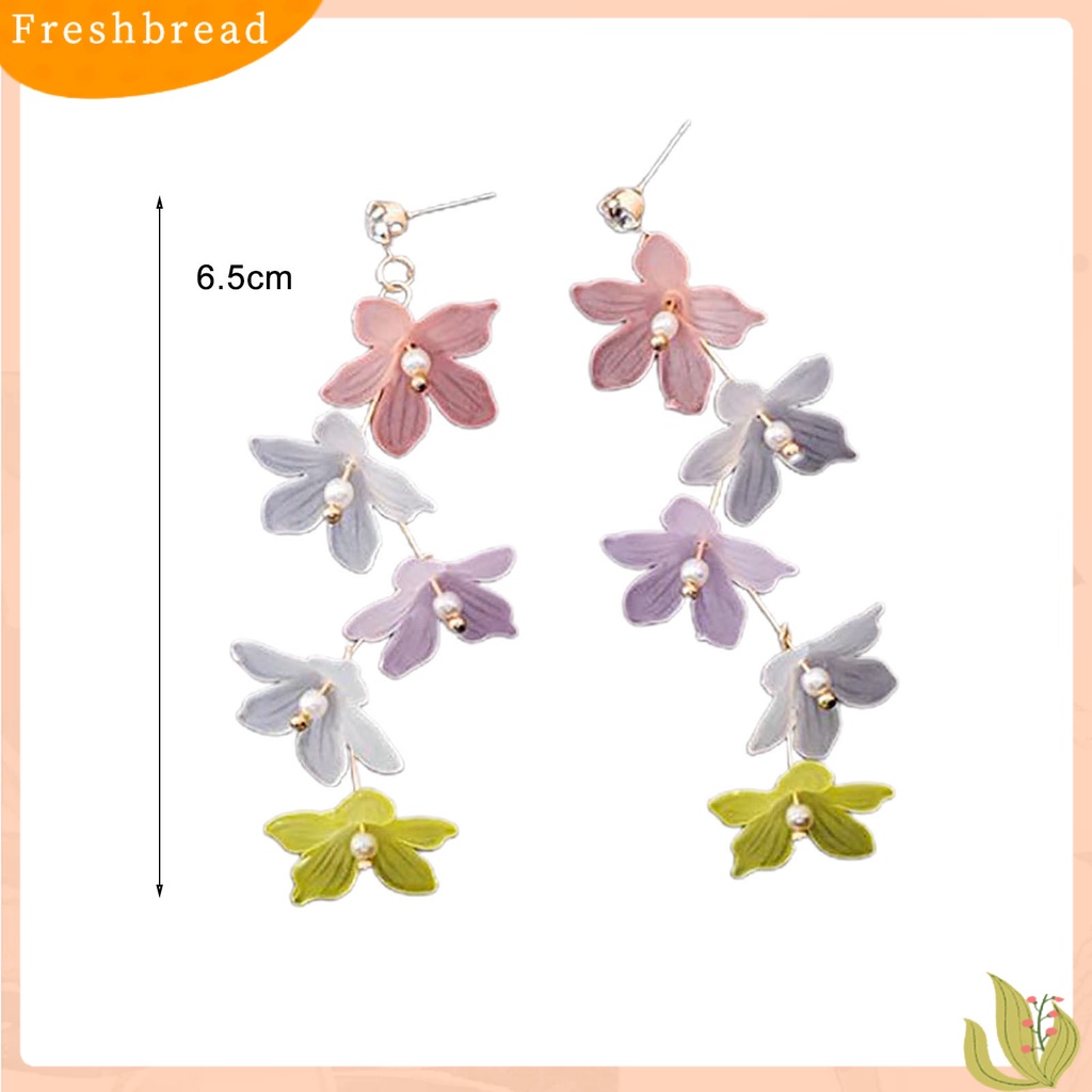 < Freshbread > 1pasang Mutiara Imitasi Dekorasi Stud Earrings Berlian Imitasi Pengerjaan Halus Akrilik Bunga Rumbai Kait Anting Perhiasan Hadiah