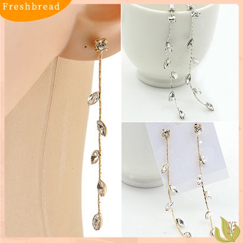 &lt; Freshbread &gt; Fashion Wanita Elegan Berlian Imitasi Daun Cabang Willow Ranting Linear Anting Panjang