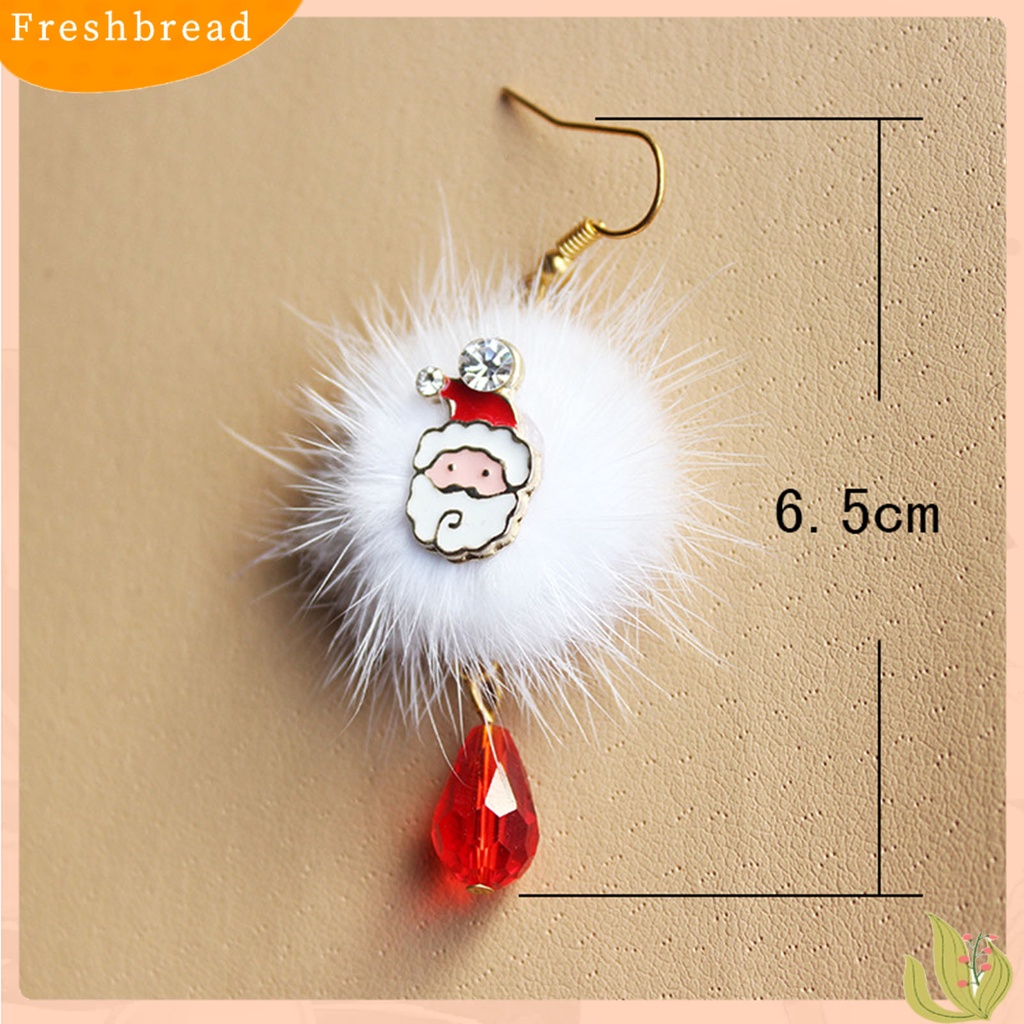 &lt; Freshbread &gt; 1pasang Putih Mewah Bola Merah Berlian Imitasi Xmas Anting Alloy Santa Claus Elk Pendant Hook Earrings Perhiasan Fashion