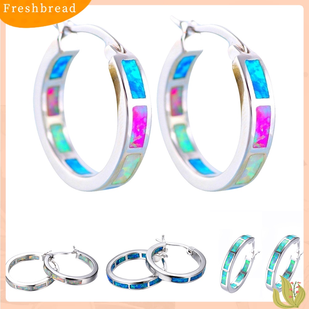 &lt; Freshbread &gt; Wanita Multicolor Faux Opal Hias Lingkaran Menjuntai Hoop Earrings Perhiasan Hadiah