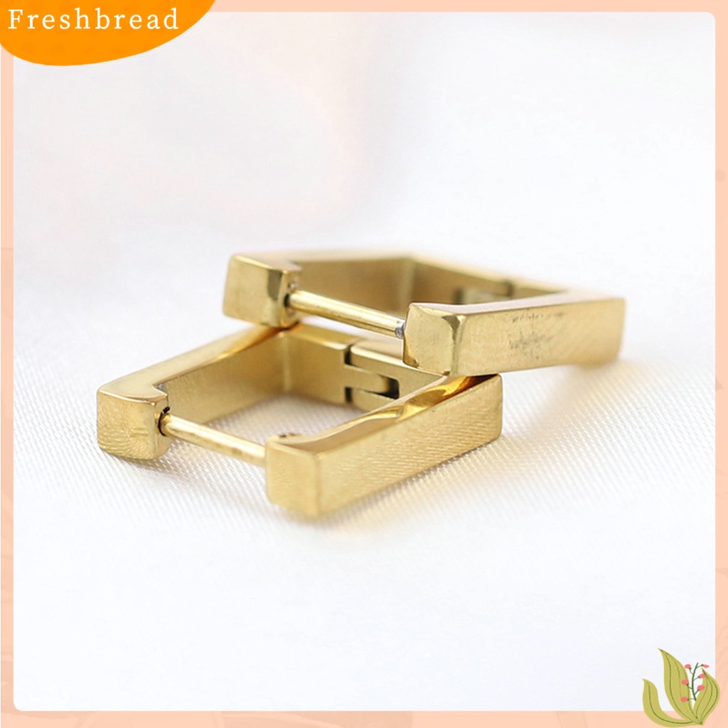 &lt; Freshbread &gt; 1pasang Anting Hoop Bentuk Geometris Gaya Eropa Dan Amerika Electroplating Simplicity Charming Decoration Fade-Proof Titanium Steel Square Hoop Earrings