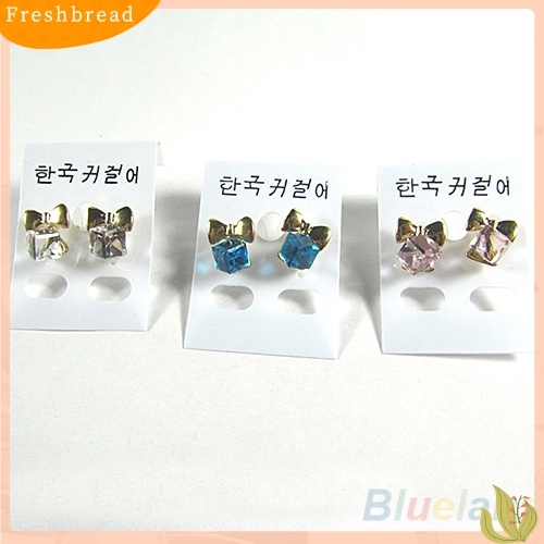 &lt; Freshbread &gt; Wanita Kilau Chic Ikatan Simpul Shiny Cube Berlian Imitasi Ear Studs Lucu Menjuntai Anting-Anting