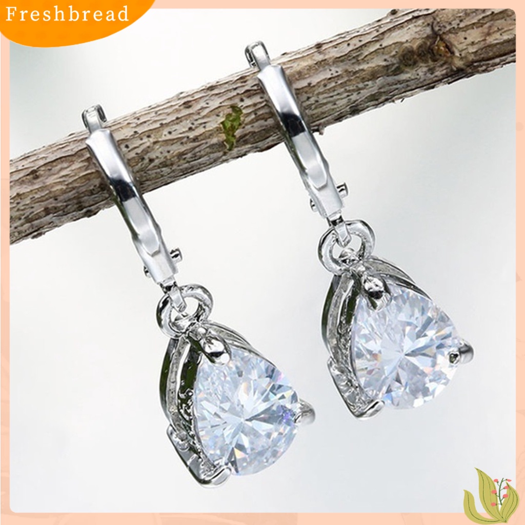 &lt; Freshbread &gt; 1pasang Anting Drop Romantis Mewah Paduan Kristal Imitasi Tetesan Air Klip Anting Perhiasan Pesta