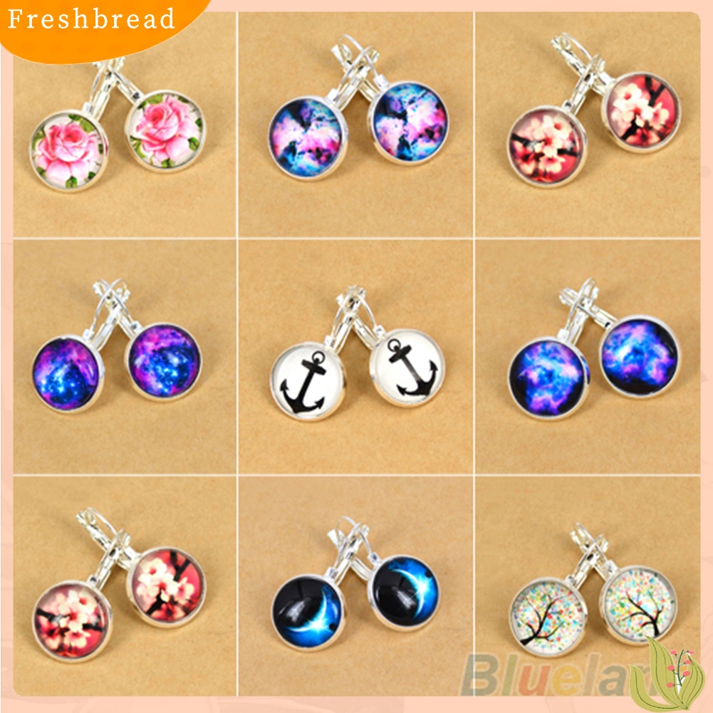 &lt; Freshbread &gt; Pesona Kaca Luar Angkasa Galaxy Wanita Perak Berlapis Perancis Tuas Kembali Drop Earrings