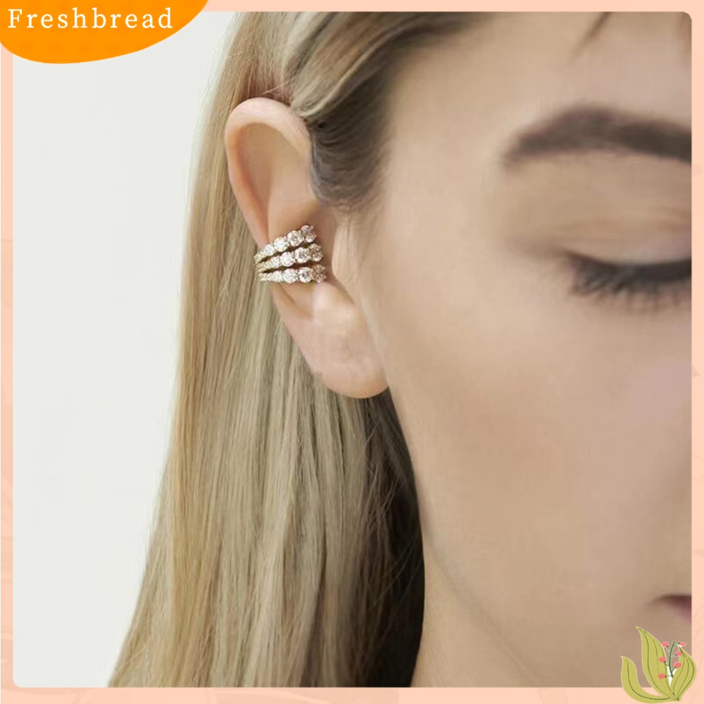 &lt; Freshbread &gt; 1Pc Anting Wanita Berkilau Desain Berlian Imitasi Efek Visual Mengkilap Multi-layer Semua Pertandingan Hias Warna Hidup Wanita Klip on Anting-Anting Non-Piercing