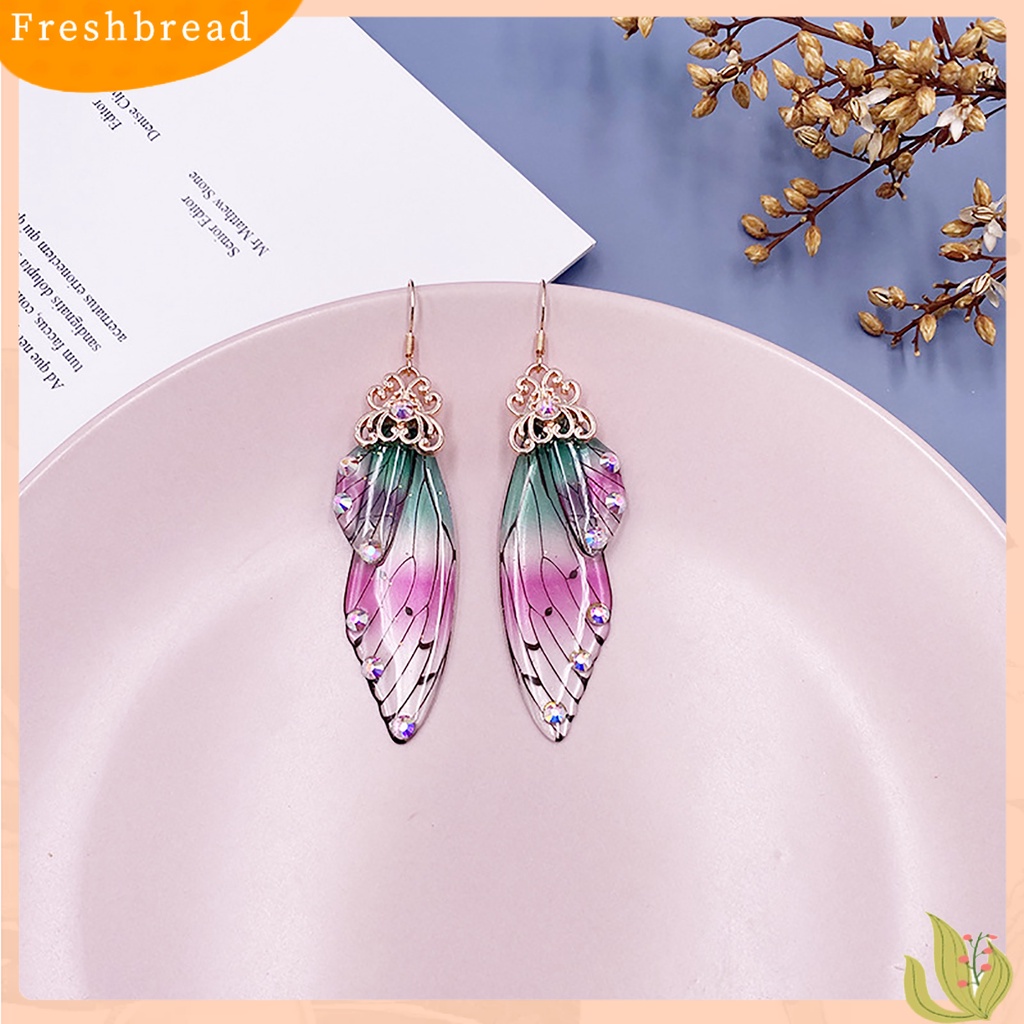 &lt; Freshbread &gt; Wanita Fashion Anting Berlian Imitasi Serangga Kupu-Kupu Sayap Telinga Kait Perhiasan Hadiah