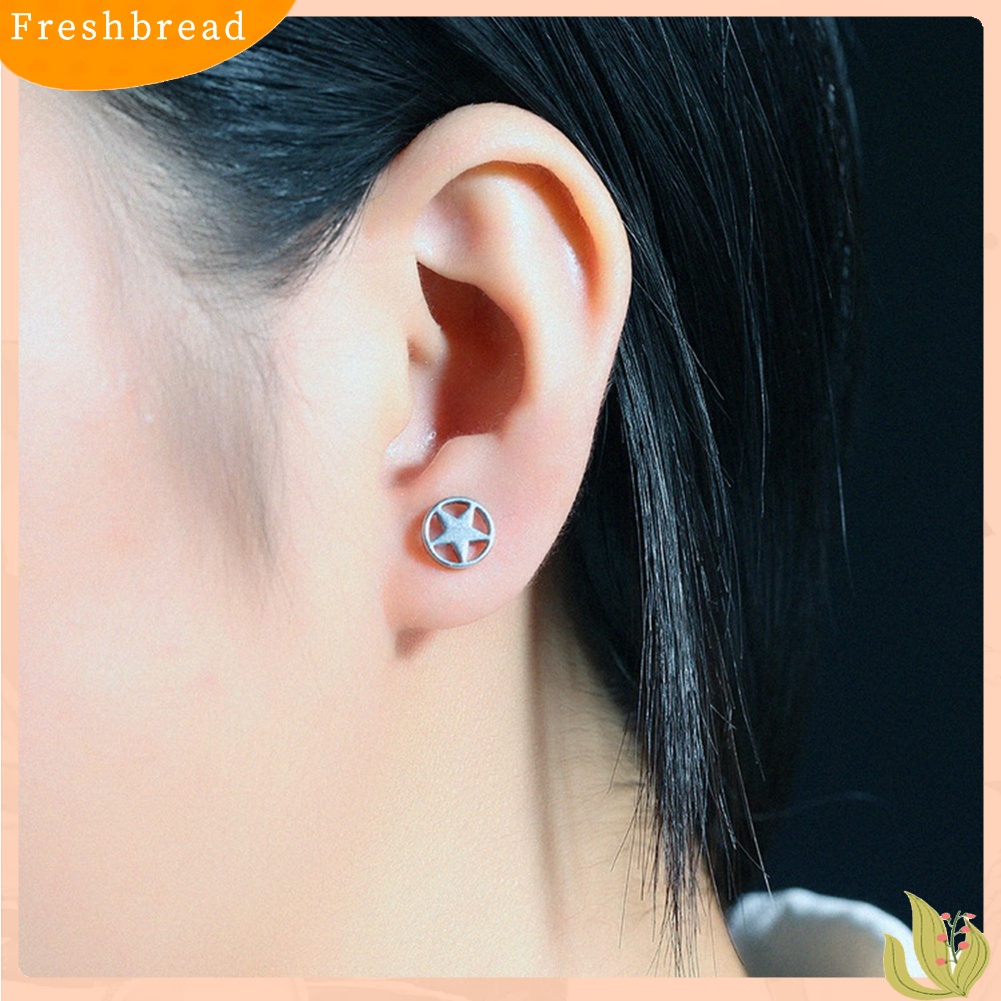 &lt; Freshbread &gt; Wanita Pria Pasangan Stainless Steel Berongga Bintang Barbel Anting Punk Ear Studs