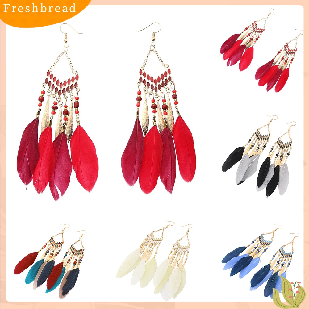 &lt; Freshbread &gt; Vintage Panjang Menjuntai Bulu Boho Kait Anting Wanita Menawan Perhiasan Hadiah