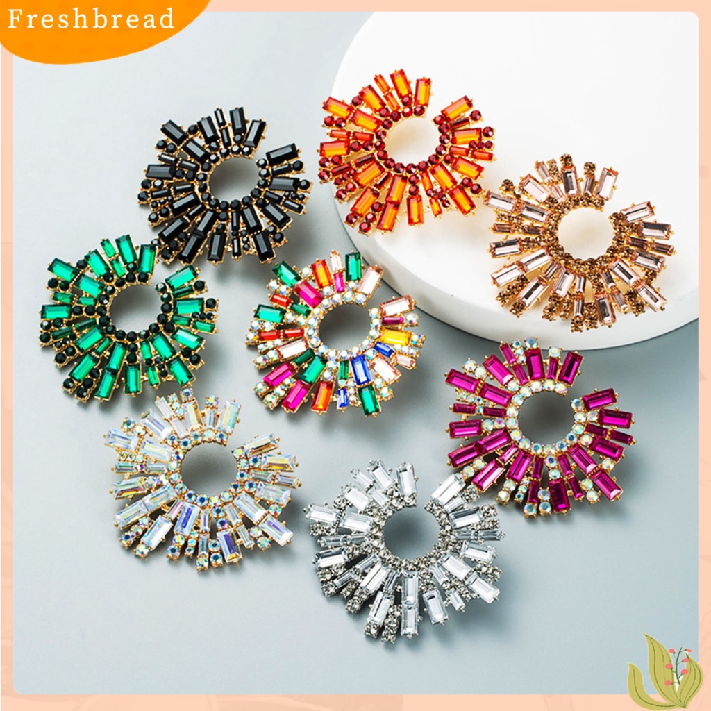 &lt; Freshbread &gt; 1pasang Anting Tusuk Bentuk Bunga Matahari Multicolor Rhinestones Perhiasan Anting Bohemian Vintage Untuk Pantai