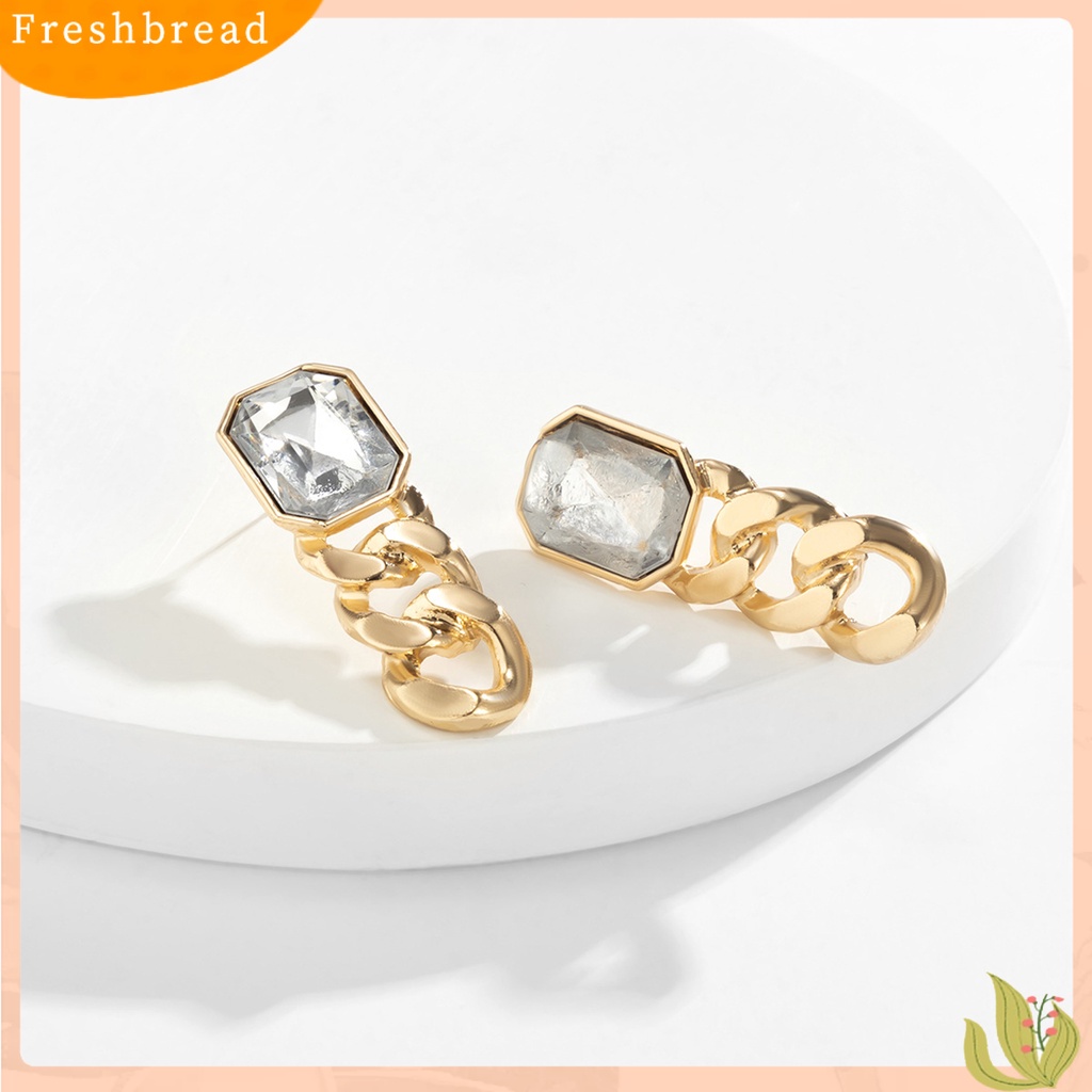 < Freshbread > 1pasang Anting Menjuntai Retro Rantai Rumbai Bentuk Persegi Anting Hollow Batu Permata Imitasi Untuk Pesta