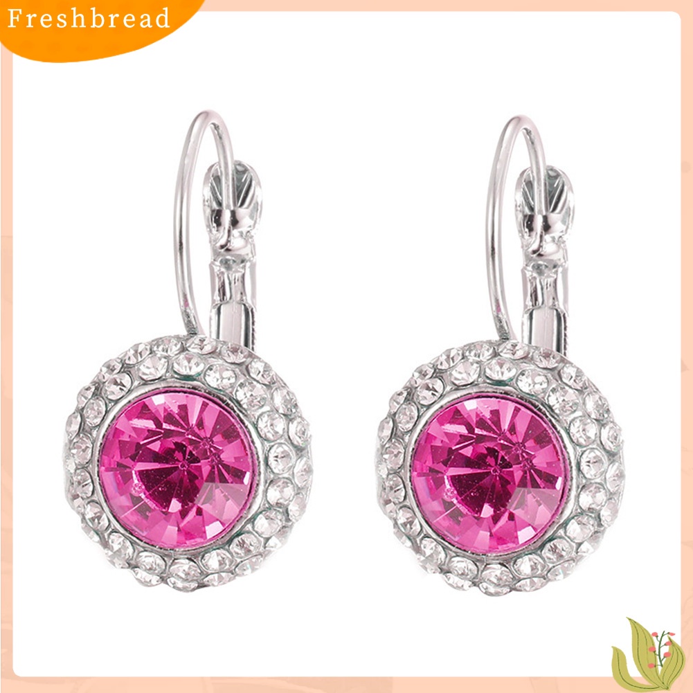 < Freshbread > Wanita Elegan Berlian Imitasi Hias Bulat Menjuntai Leverback Earrings Perhiasan Hadiah