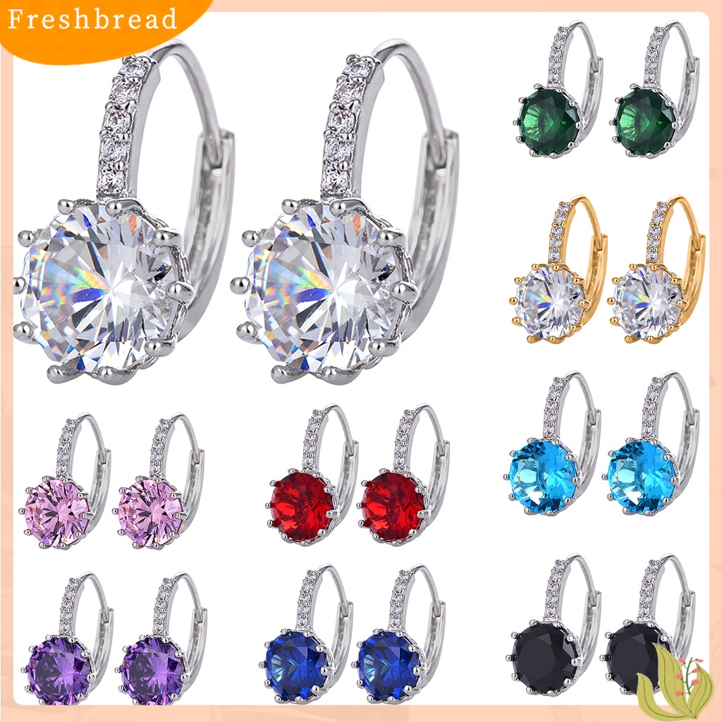 &lt; Freshbread &gt; 1pasang Zirconia Cubic Shining Women Earrings Metal Kecil Bulat Telinga Tetes Perhiasan Aksesoris