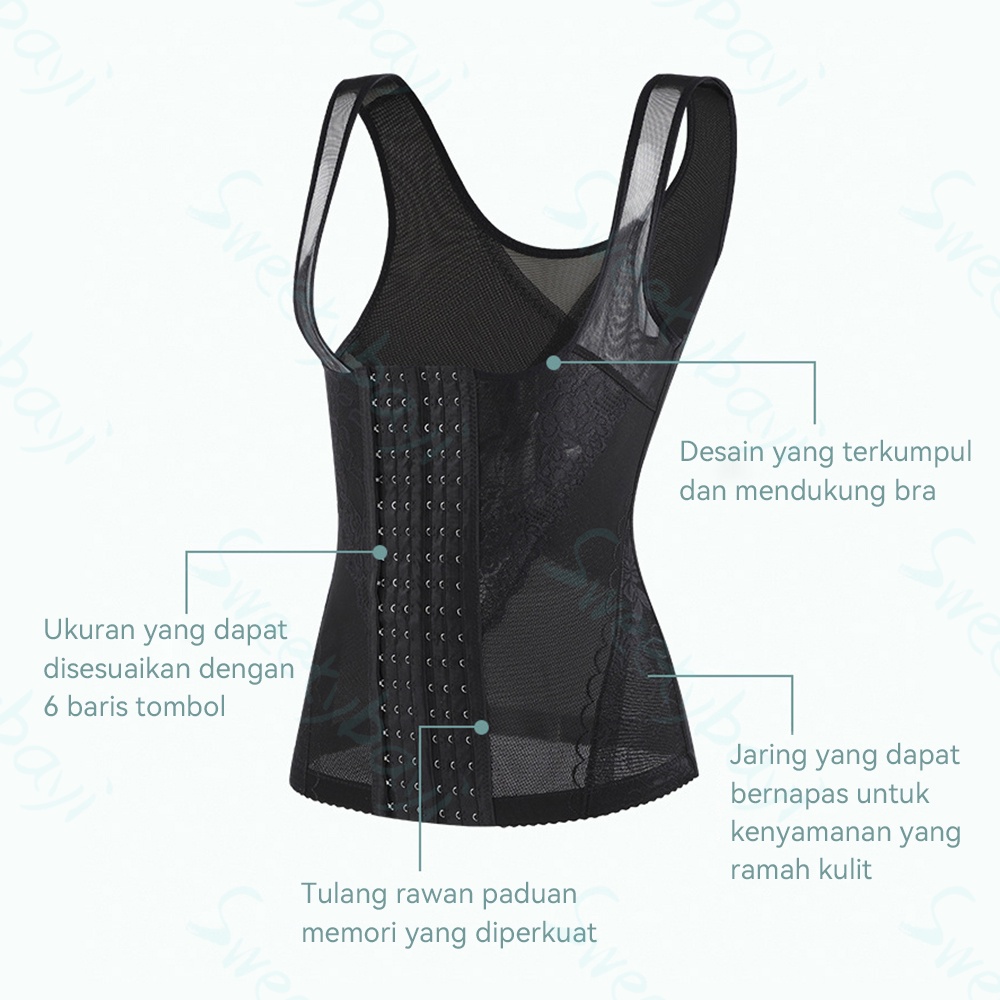 SweetyBayi Korset pelangsing perut wanita Body shaper 6 baris Korset long torso Korset baju pelangsing