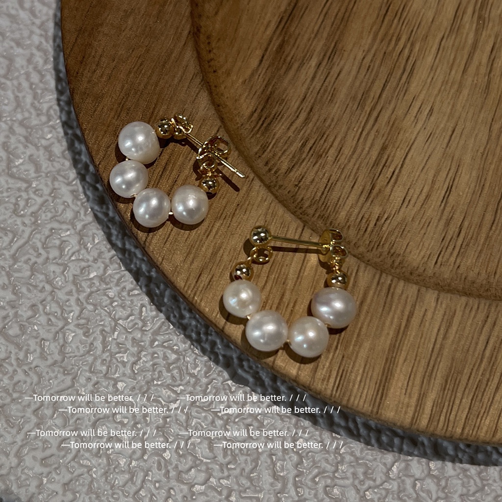 Anting Hoop Mutiara Mewah Untuk Wanita Aksesoris Perhiasan Anting Emas