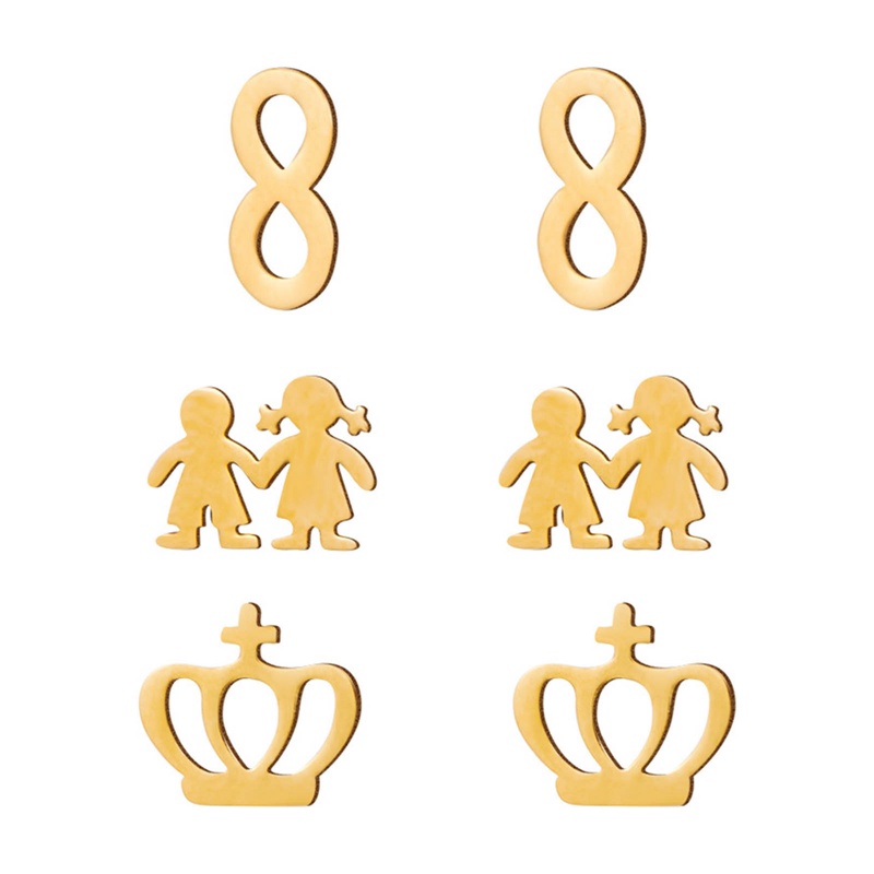 3pasang/set Anting Pejantan Mahkota Gadis Geometri Minimalis Stainless Steel Anting Korea