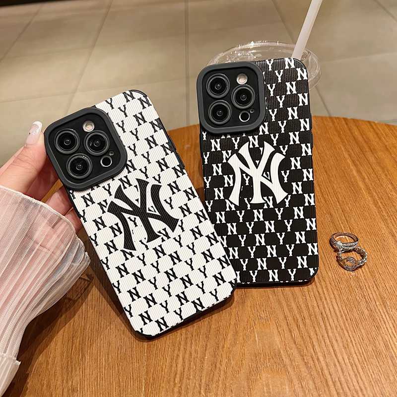 Leather Fashion NY Soft Case iP iPhone 7 8 Plus SE 2020 X XR XS Max 11 12 13 14 Pro Max 14 Plus Black Phone Case Camera Protect