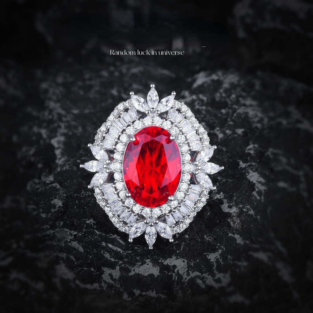 Goldkingdom Fashion Perhiasan Aksesoris Ready Stock Mewah Mawar Merah Berlian Turmalin Kalung Rasa Tinggi Temperamen Merah Korundum Burung Merpati Telur Cincin Liontin Harta Karun Warna-Warni Set