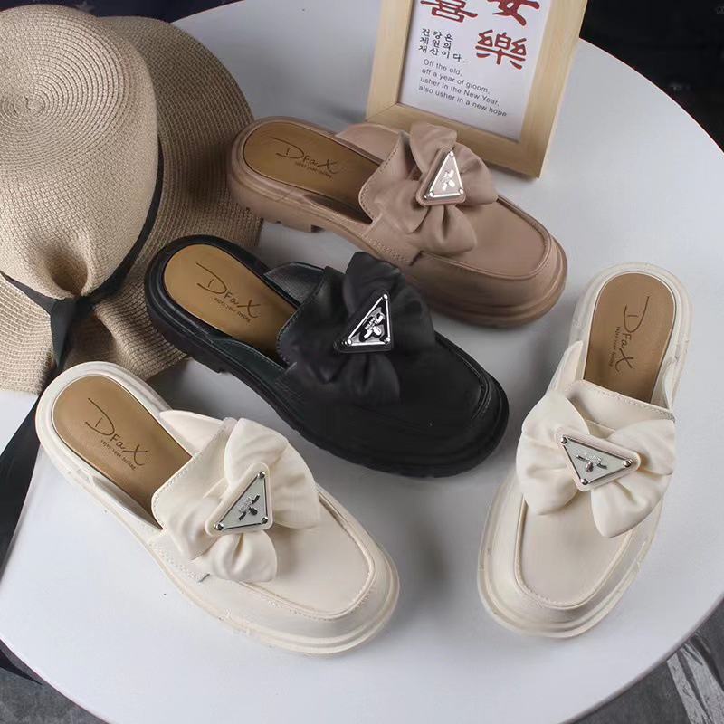 SHOEGALLERY TG1711 Sepatu Half Slipper Bow Wanita Slip On Pita Segitiga Import Ala Korea