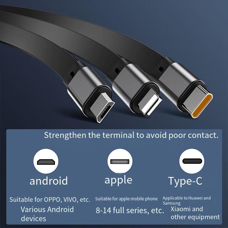 6a Kabel data Tiga-Dalam-Satu Yang Dapat Ditarik Super Cepat-Mengepang Kabel Pengisian Angin mecha