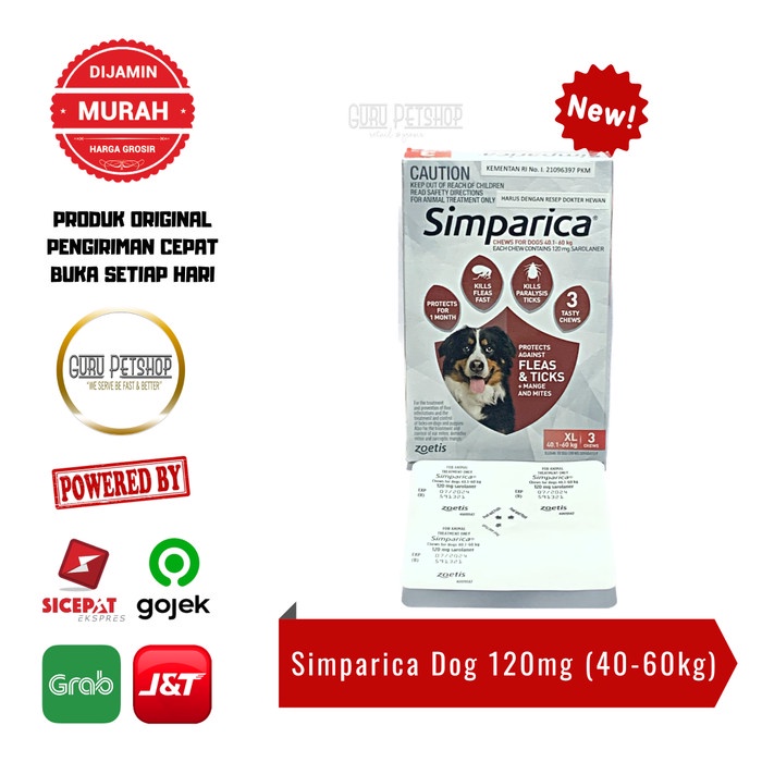 Simparica Obat Kutu Anjing Tablet Kunyah - Red 120mg (Berat 40-80kg)