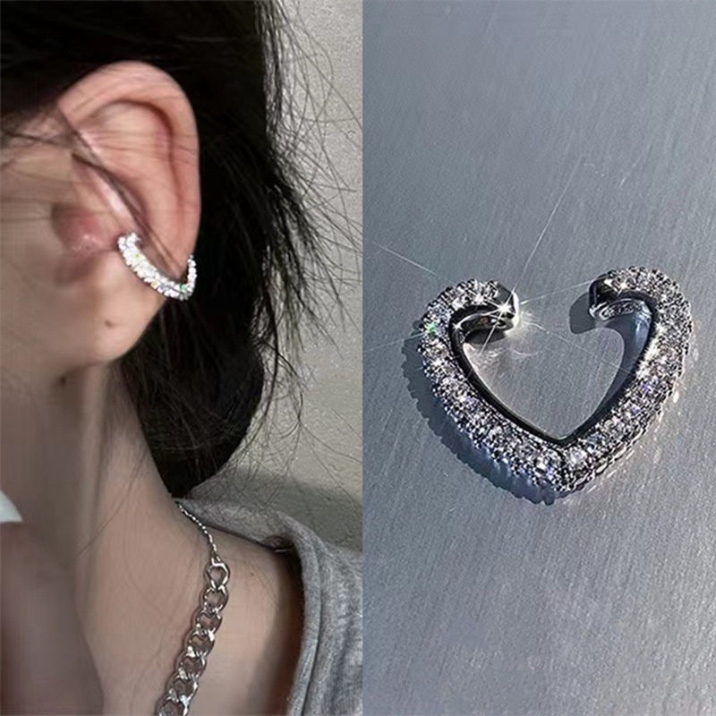 1pc Anting Klip Hati Fashion Alloy Berlian Imitasi Untuk Anak Perempuan